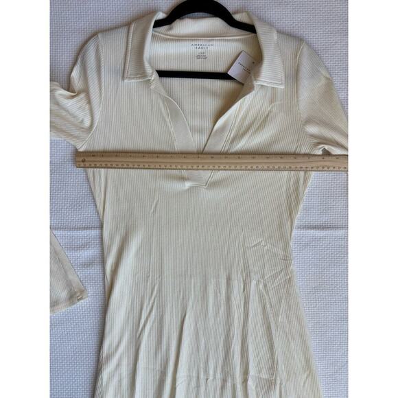 American Eagle Dress Women L Cream Preppy Collared Academia Christmas Minimal - Picture 10 of 12